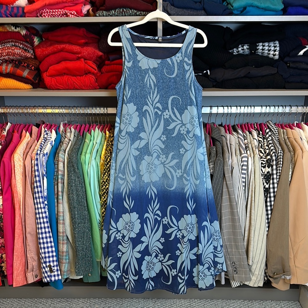 Fisoul blue floral ombré sleeveless lined midi dress size S